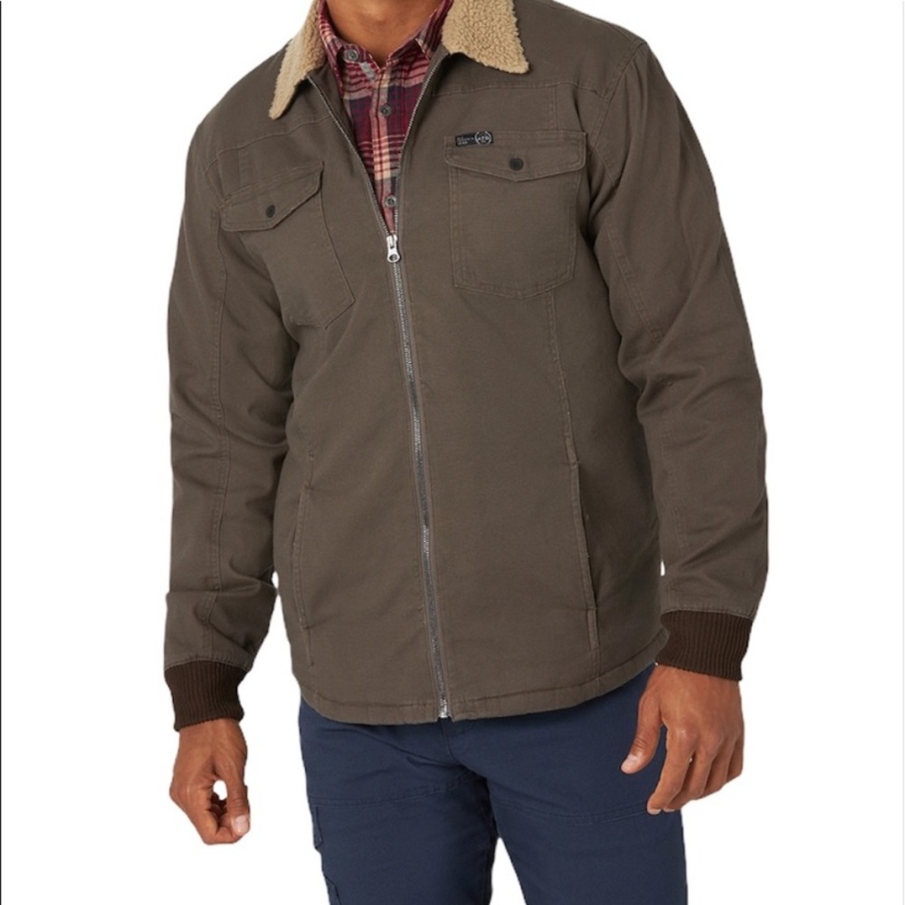 Wrangler ATG Men Sherpa Lined Canvas Jacket Large Olive Green